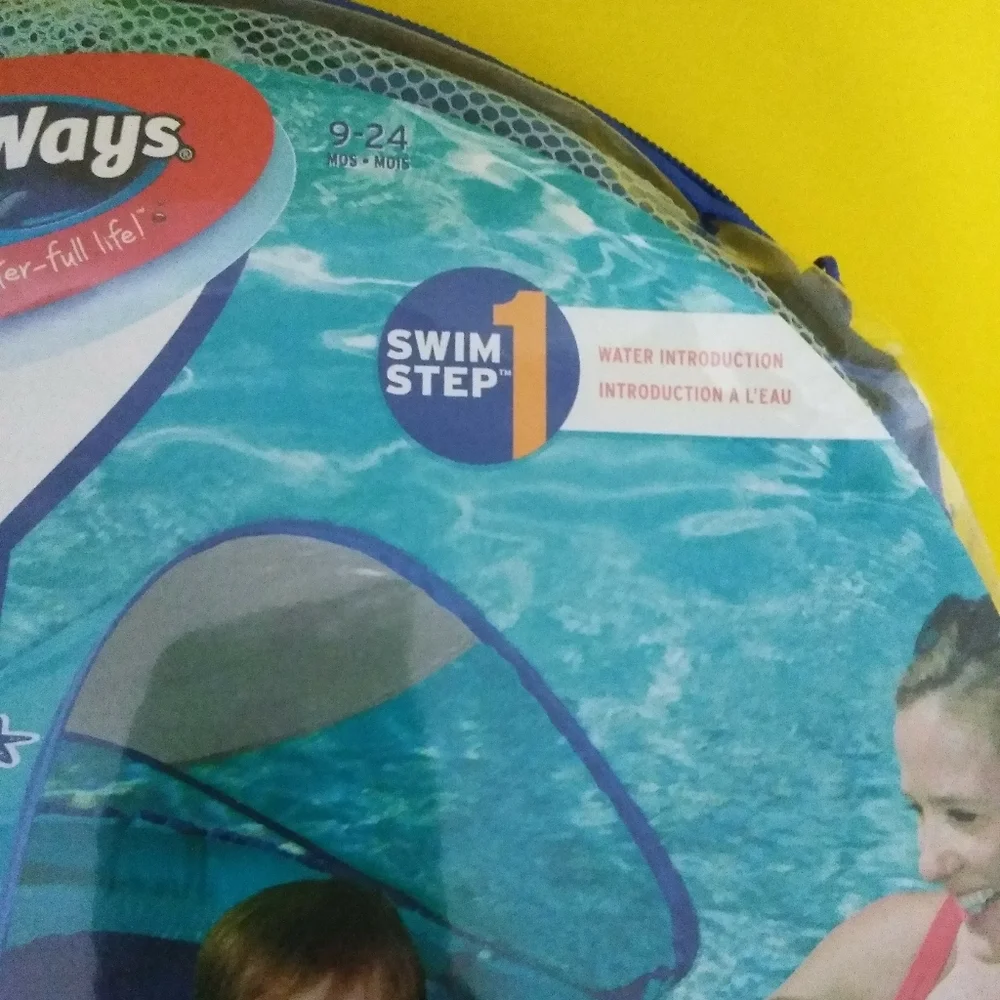 New SwimWays Baby Spring Float Sun Canopy BLUE * Swim Step 1 for 9-24 Months